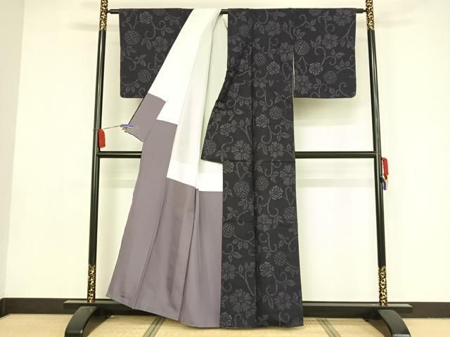 平和屋着物○本場結城紬 重要無形文化財 80亀甲 飛び亀甲 花唐草 正絹  