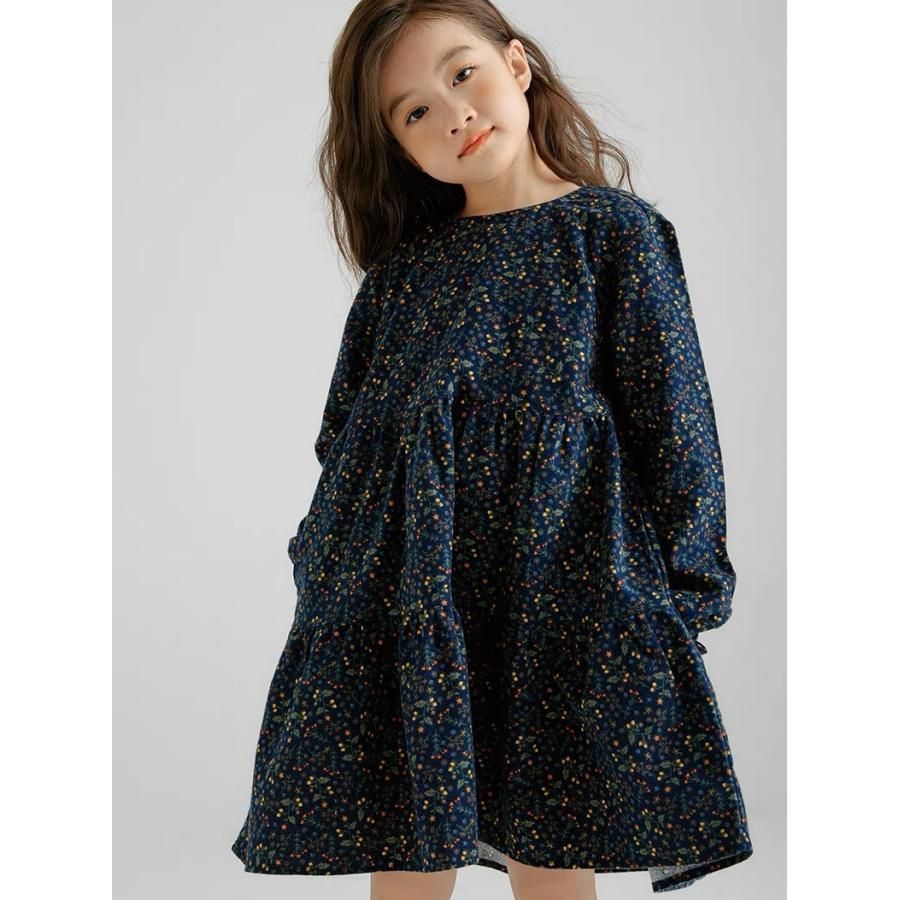 子供服 ワンピース キッズ 女の子 長袖 おしゃれ 秋冬 韓国子供服 ジュニア シフォンワンピース 膝丈 子供ドレス dress カジュアル 可愛い 通学着