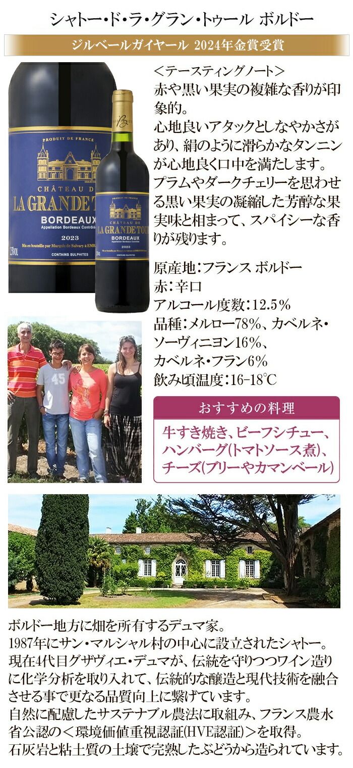 飲料・酒 ワイン ワインセット 全て金賞受賞 ボルドー赤ワイン 6本