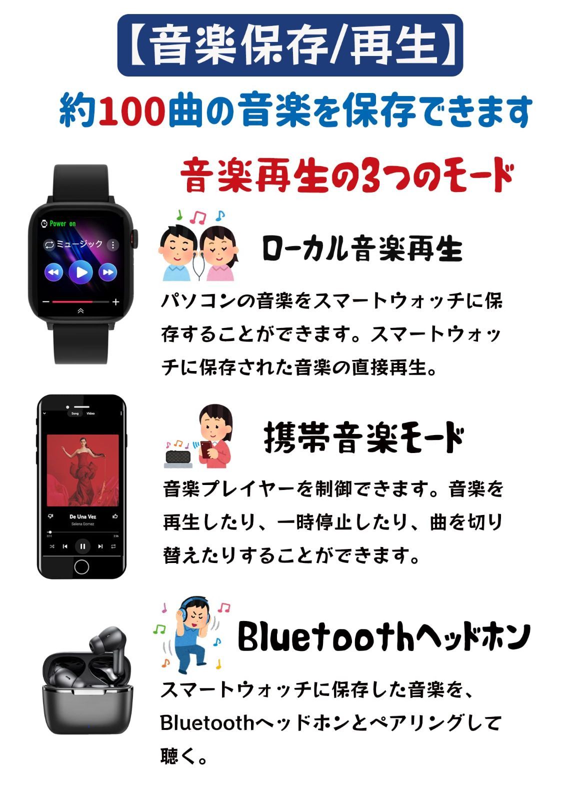 在庫セール】スマートウォッチ·【メモリ512MB·ベルト2本付き·通話機能