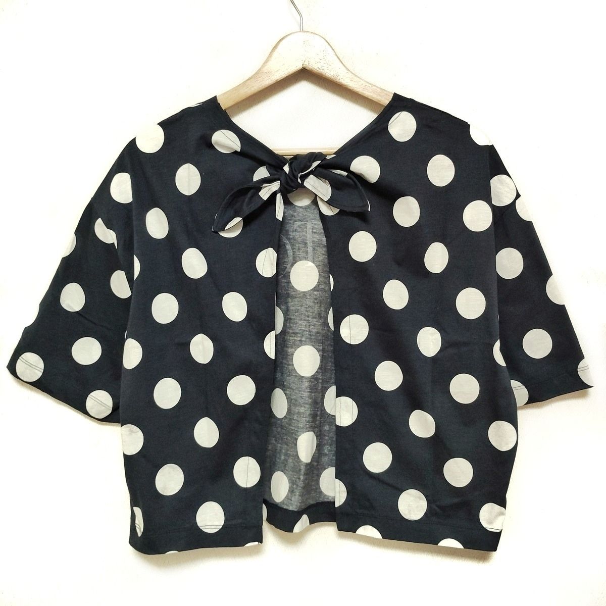 PATOU パトゥ 半袖カットソー サイズXL レディース - ダークネイビー×白 スリットバック ドット柄 ロゴ