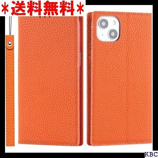 Elick iPhone 15 ケース 手帳型 高級牛革 アイフォン 15 ケース 手帳型 本革 マグネット式 スタンド機能 カード収納 ストラップ付き アイフォン 15 手帳型 ケース iPhone 15 カバー オレンジ 4
