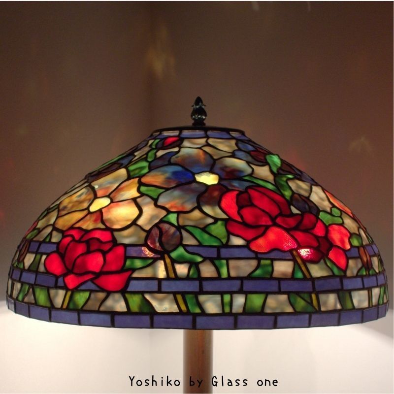 1943◎大型ステンドグラス ティファニーレプリカ ピオニー 花 テーブル