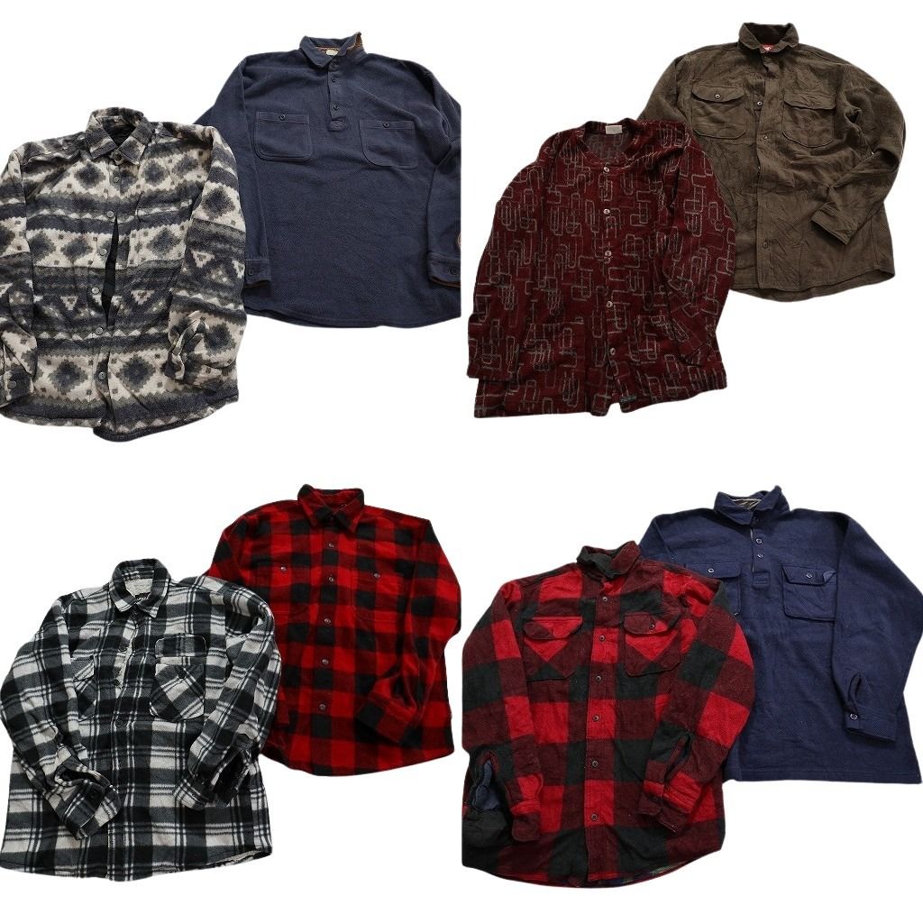 古着卸 まとめ売りフリース 長袖シャツ 8枚セット (メンズ Ｓ /Ｍ /Ｌ ) バッファローチェック ネイティブ柄 総柄  中古 古着 MY4481