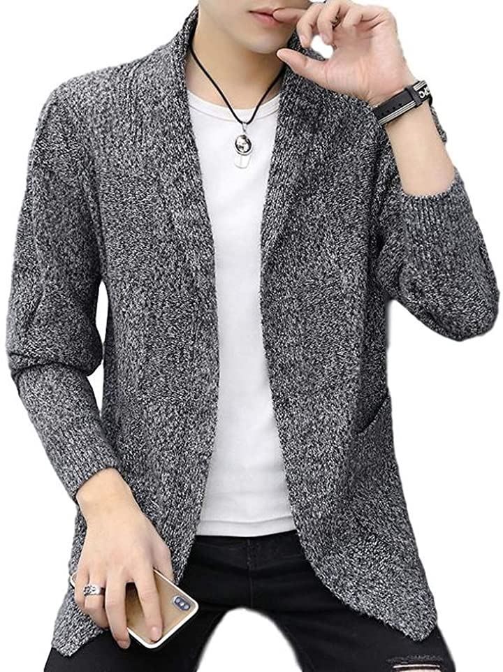 BENQUE(ベンケ) BEN48 GYXL ニットカーディガン 格子柄 メンズ カジュアル ジャケット ビッグシルエット 冬服 M～XL(グレー,  XL)