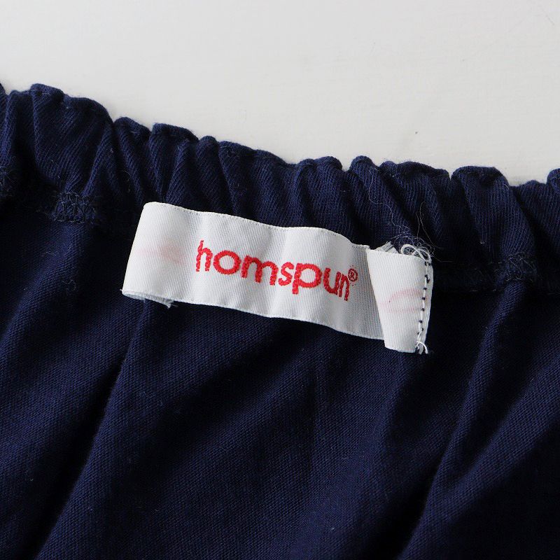 ホームスパン homspun コットン ギャザーネックカットソー F/ネイビー トップス【2400013856768】