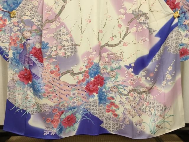 【豪華絢爛】振袖 孔雀華文様 正絹 仕立て上がり品 メルヘン 身丈161cm 平和屋着物□豪華振袖 孔雀花文 暈し染め 正絹 逸品 AAAZ5300sx