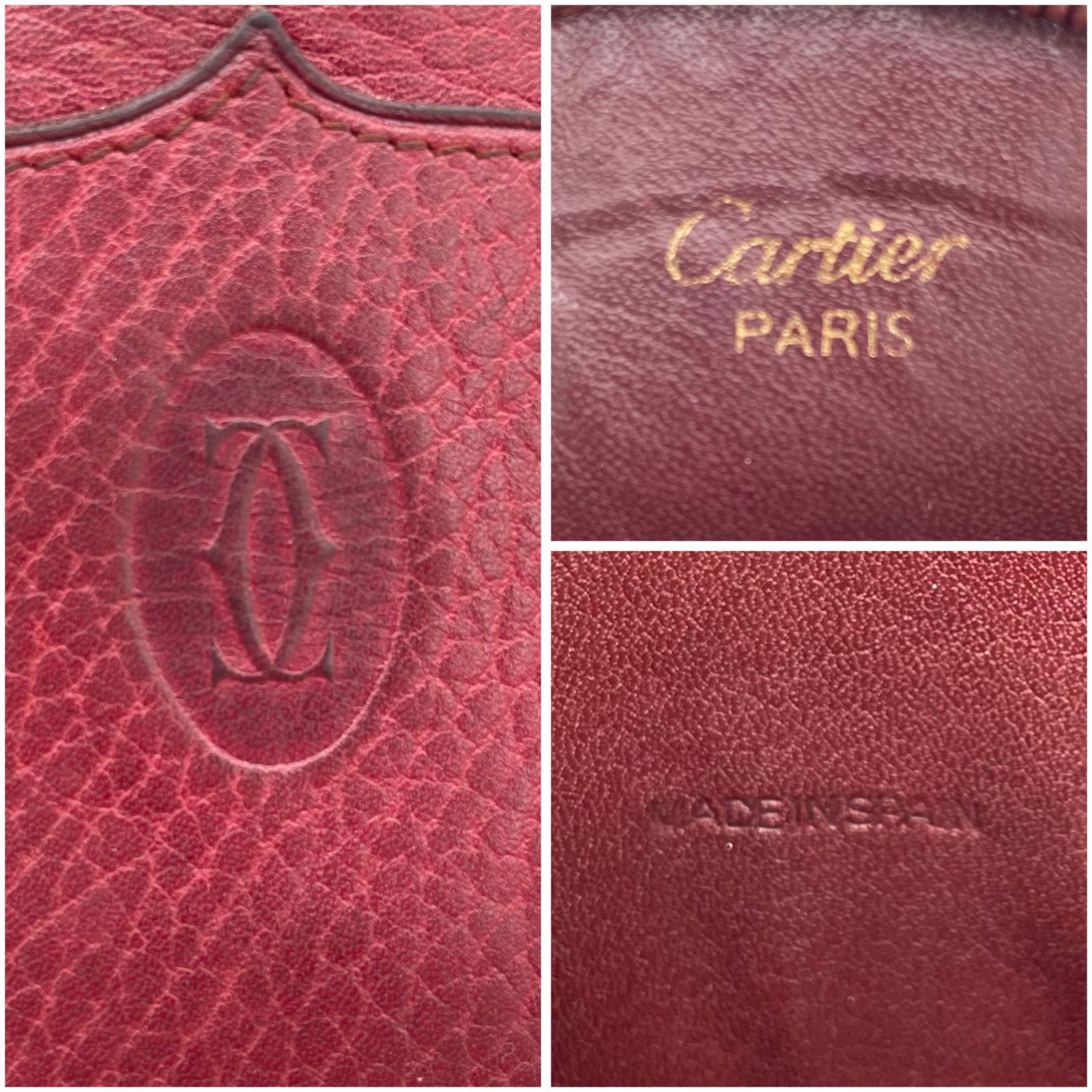 カルティエ コインケース丸型 ボルドー ゴールド レザー Cartier - □美品□ Cartier カルティエ マストライン レザー