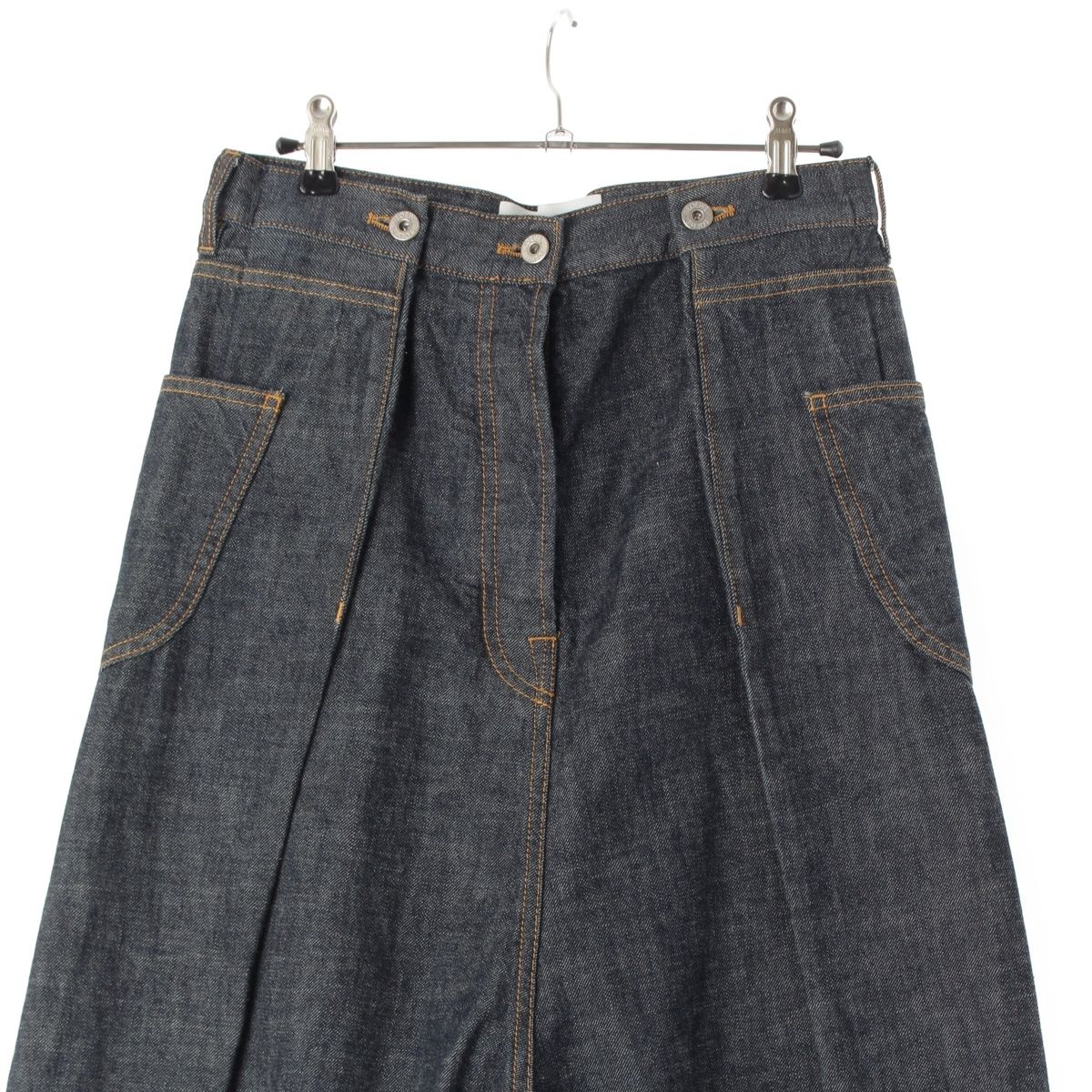 ロエベ コットン デニム カーフレザー ハイウエスト パンツ ボトムス  