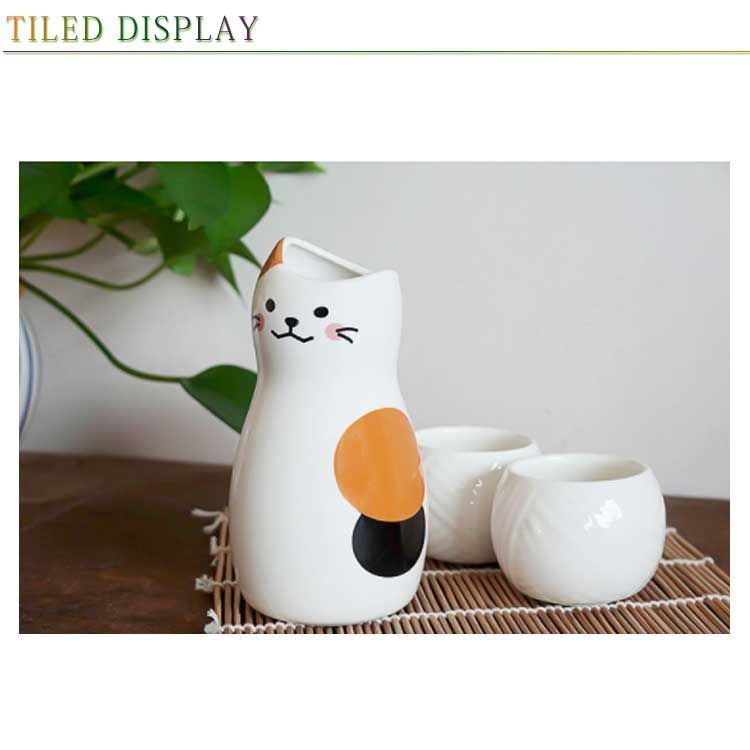 猫 ミニ徳利（とっくり）おちょこセット５点【ヴィンテージ】 昭和レトロ 陶器 おちょこ 徳利 セット 3点セット お猪口 ぐい呑み とっくり