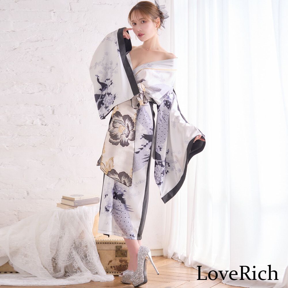LoveRich ラブリッチ 【2点セット】バイカラー 鶴柄 和柄 花柄 LoveRich ラブリッチ 【2点セット】バイカラー 鶴柄 和柄 花柄