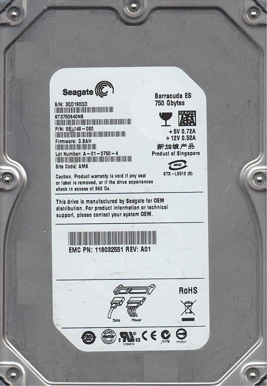Seagate 750GB SATA HDD Barracuda ES ST3750640NS - 9BL148-038