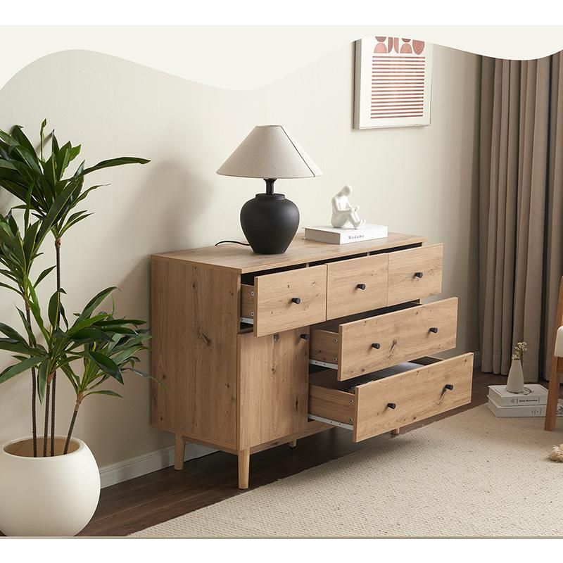 【新品】幅100cm 5杯チェスト リビング収納 北欧木目 分類収納 おしゃれ キャビネット サイドボード 引き出し5杯 チェスト 収納棚 リビング収納