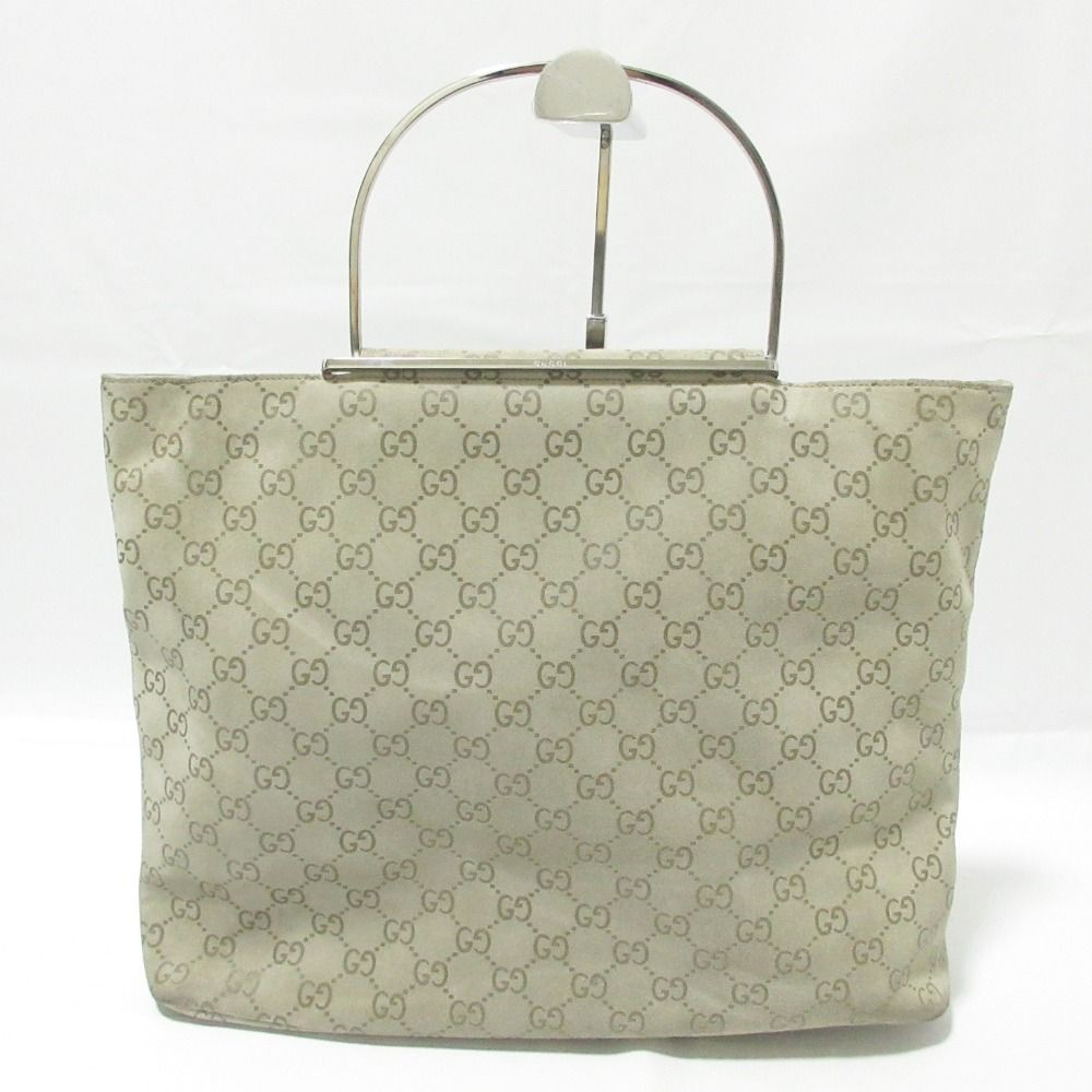 良品 GUCCI グッチ GG柄 スエードレザー メタルハンドル ハンドバッグ 