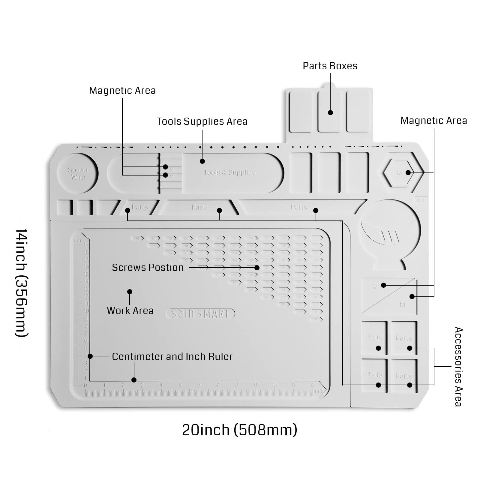 新品 SainSmart 作業マット 500℃ 耐熱シリコン製 絶縁 マット 静電気防止 滑り止め 溶接用 電子製品・携帯・パソコン分解修理用、無毒 グレー 50x35cm