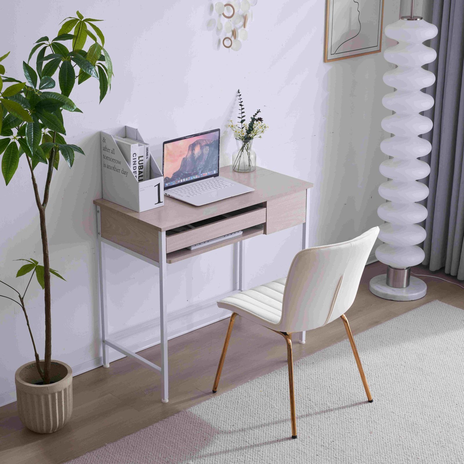 引き出し付きパソコンデスク｜大理石柄収納台｜キーボード付き学習机｜ オフィス机｜WF311002DAA