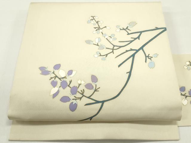 平和屋着物●塩瀬　九寸名古屋帯　枝花文　砂色　金彩　正絹　逸品　DAAY0018ob 平和屋着物○塩瀬 九寸名古屋帯 枝花文 砂色 金彩 正絹 逸品