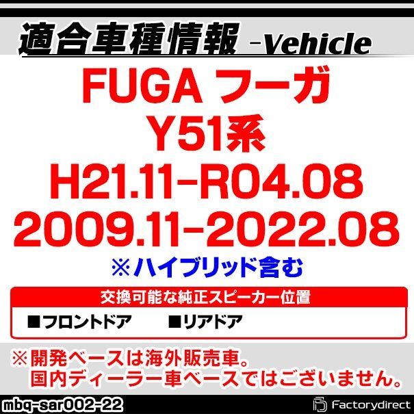 mbq-sar002-22 フロント＆リア用 FUGA フーガ Y51系 H21.11-R04.08 2009.11-2025.08 ハイブリッド含む 165mm 6.5inch アルミニウムダイキャストバッフル インナーバッフル スピーカーアダ