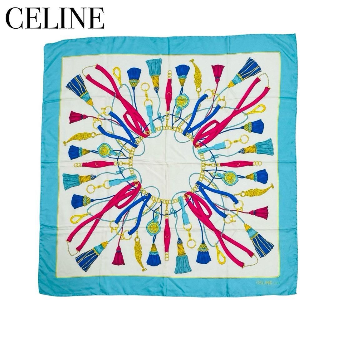 CELINE シルク スカーフ 青 CELINE - □新同□ セリーヌ スカーフ ペイズリー ファッション