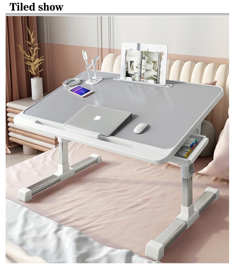 ノートパソコンスタンド サイドテーブル 折りたたみ デスク 昇降 高さ調節角度調節フリーテーブル 机 折り畳み 日本語説明書付ブラック アルミ製折り畳み式ノートパソコンスタンド ベッドでもソファでも