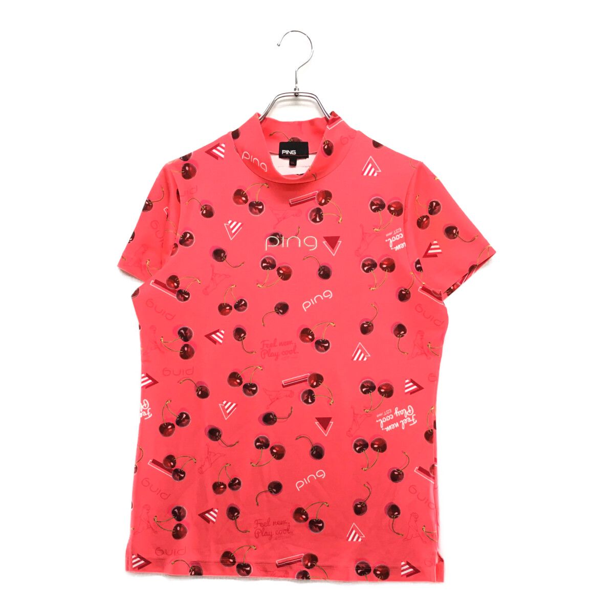 PING - coco 中古 ピン PING レディース 半袖シャツ LL ピンク系 モックネック ハイネック さくらんぼ柄 中古 レディース ピン PING 半袖シャツ LL ピンク系 モック