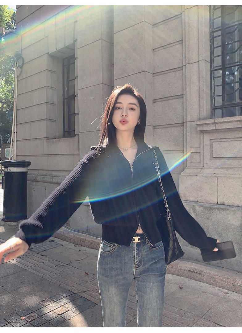 春の装い ハイウエストラペルジッパートップス