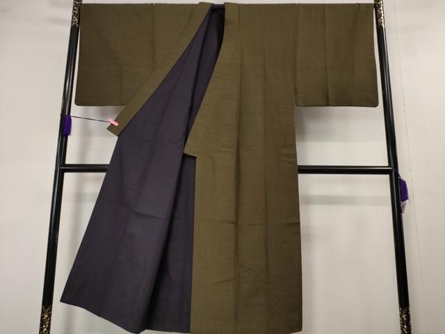 平和屋本店□極上 男性 紬 アンサンブル キングサイズ 海松茶色 羽裏