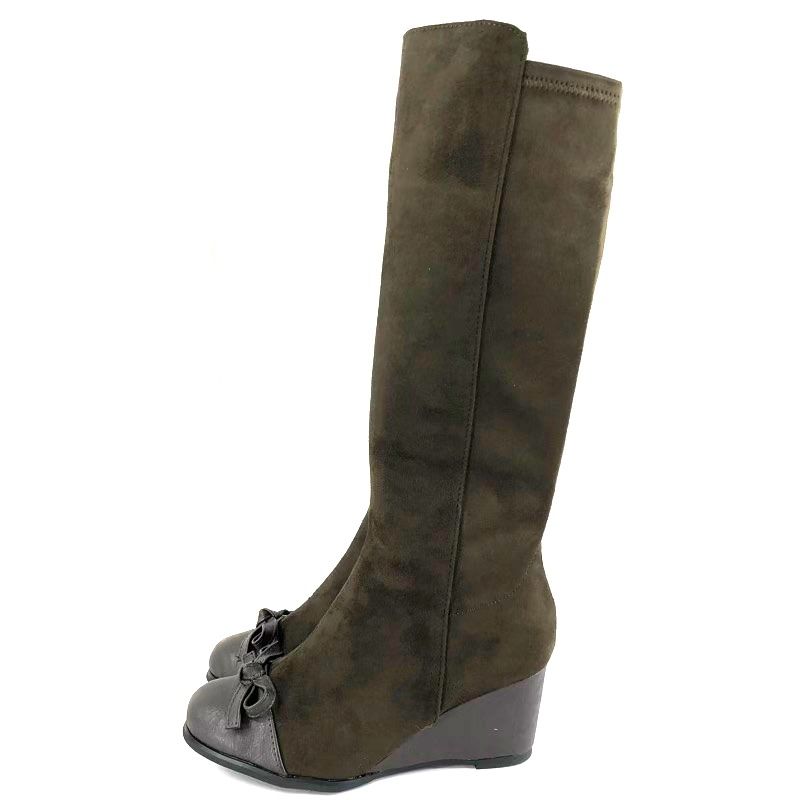 GALLERY VISCONTI GALLERY VISCONTI LONG BOOTS WITH BOW SUEDE SIDE ZIPPER DARK GREEN KHAKI M SIZE 931013