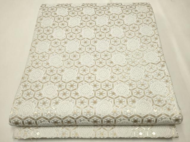 平和屋着物●全通柄袋帯 正倉院亀甲花文 金糸 正絹 CAAR7724hy