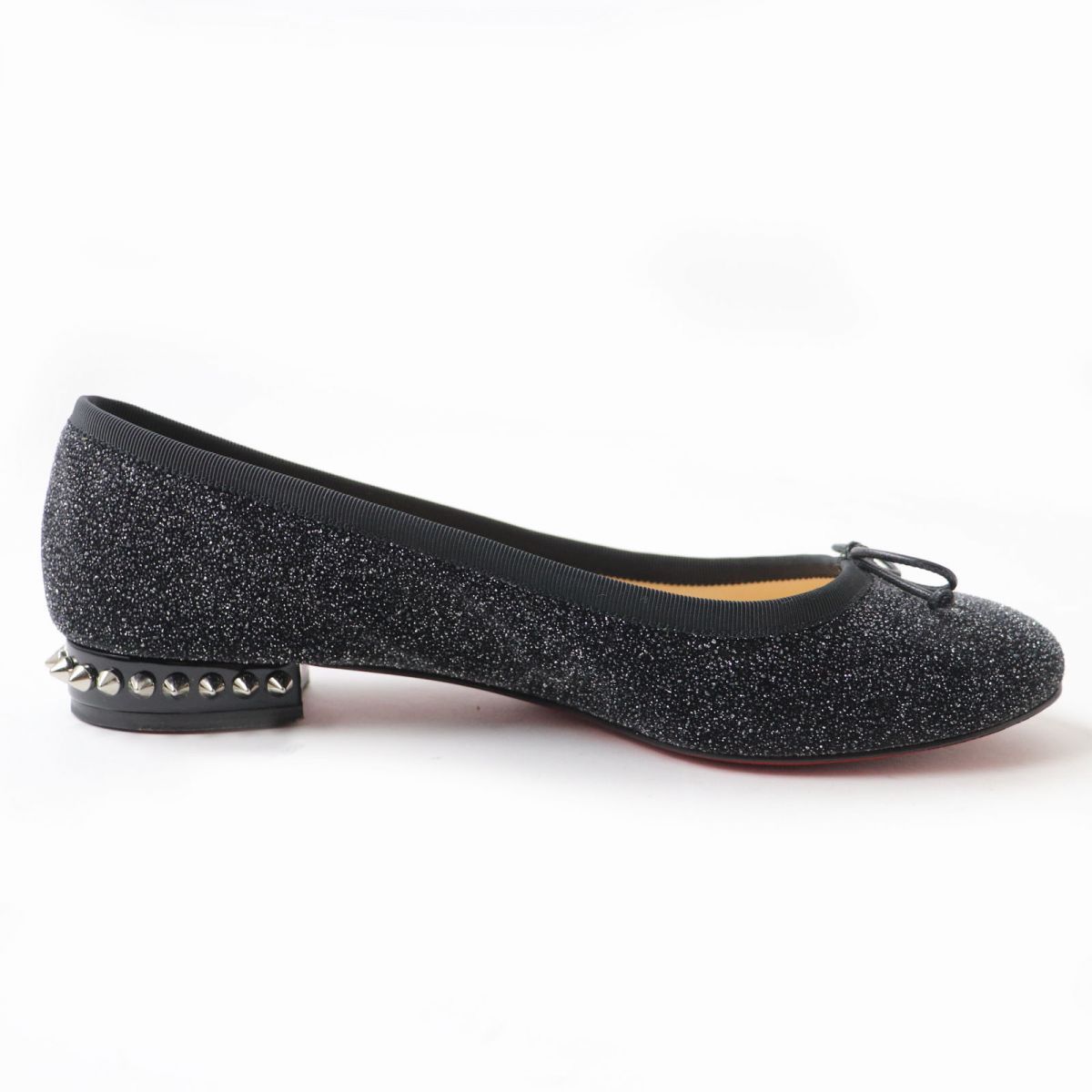 美品』クリスチャンルブタンフラットシューズスタッズグリッターラメ