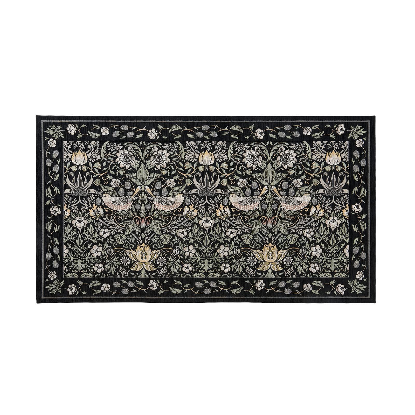 在庫 モリスデザインスタジオ 玄関マット Studio ラグいちご泥棒 Design ブラック Morris 67×120cm 川島織物セルコン FH1709