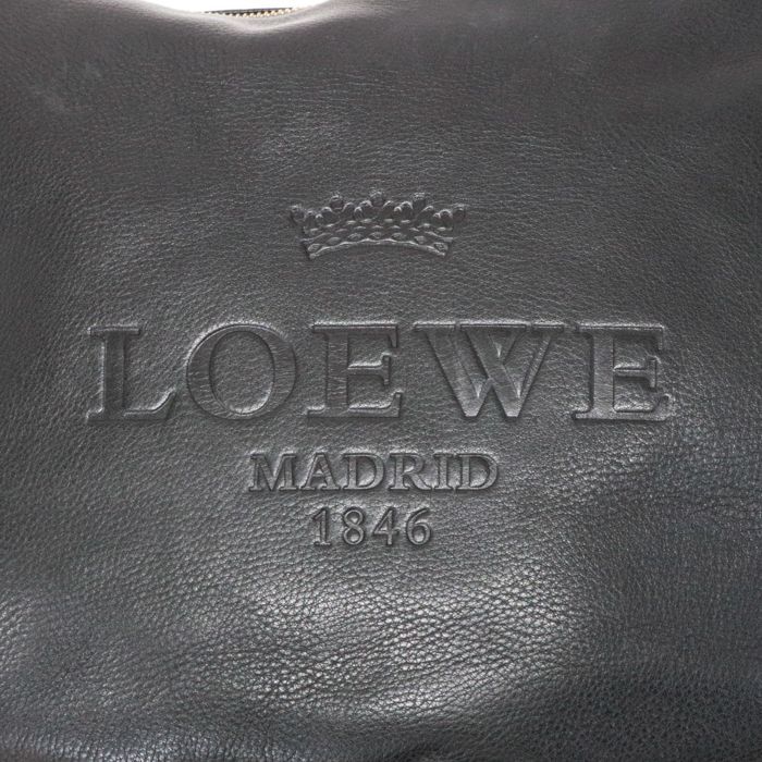 ロエベ LOEWE ヘリテージ マドリード メッセンジャーバッグ レザー ロゴ 341004 ショルダーバッグ クロスボディ 斜め掛け ポシェット  メンズ レディース ブラック 中古 mao19003