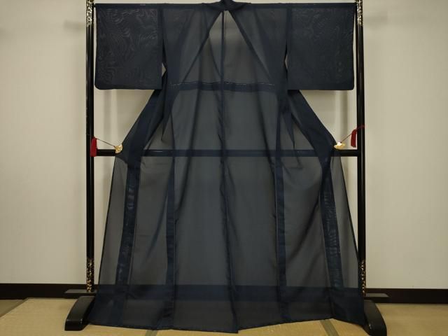 平和屋着物＊夏物 色無地 絽 留紺色 洗える着物 AABA5595sx