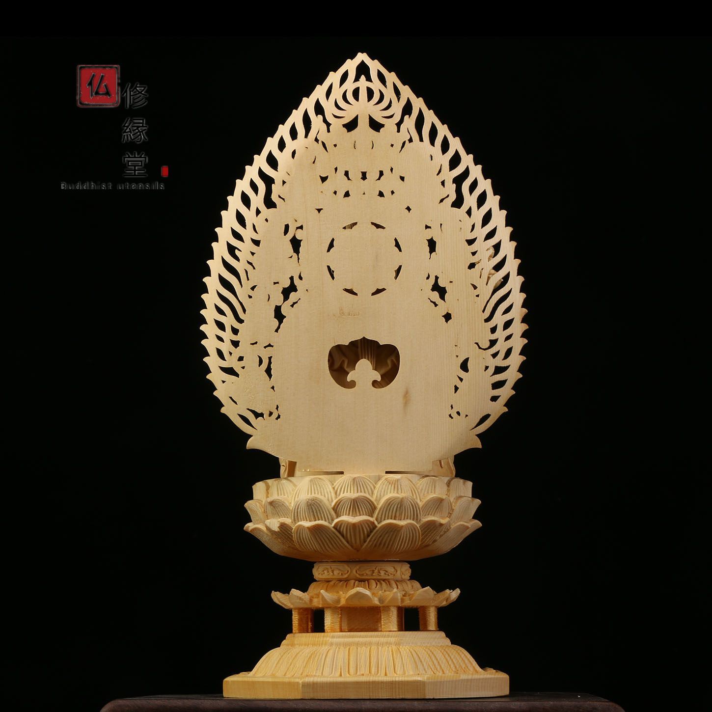 修縁堂】極上品 木彫り 仏像 薬師如来三尊座像 彫刻 仏教工芸品 柘植材 