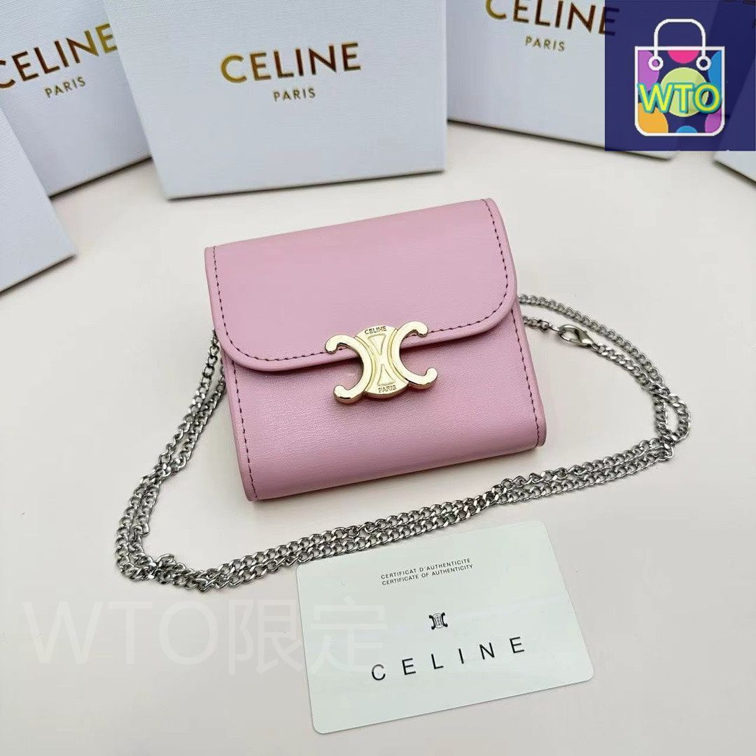 芸能人愛用のルームウェア 本日限定】?Celine 高級 ? 10783 チェーンウォレット トリオンフ 小物