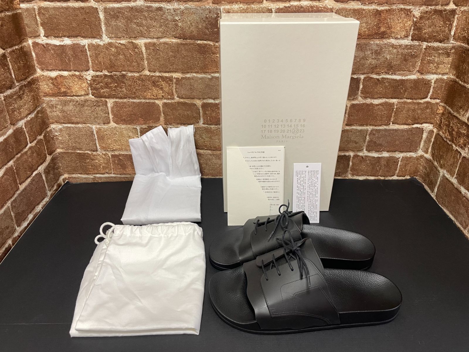 Maison Margiela PARIS ㉒ メゾン マルジェラ S57WX0080 P5411 レースアップ プール スライド サンダル フラット ラバー シューズ Made in Italy 41 ブラック _84