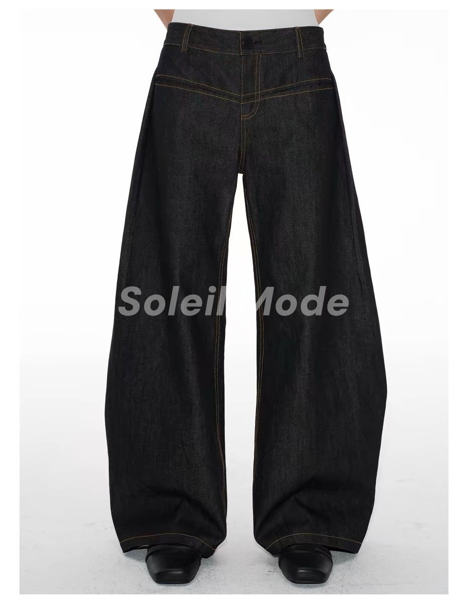 驚きの値段 JCAESAR DENIMS ローライズ ワイドレッグパンツ サーベルカット パンツ
