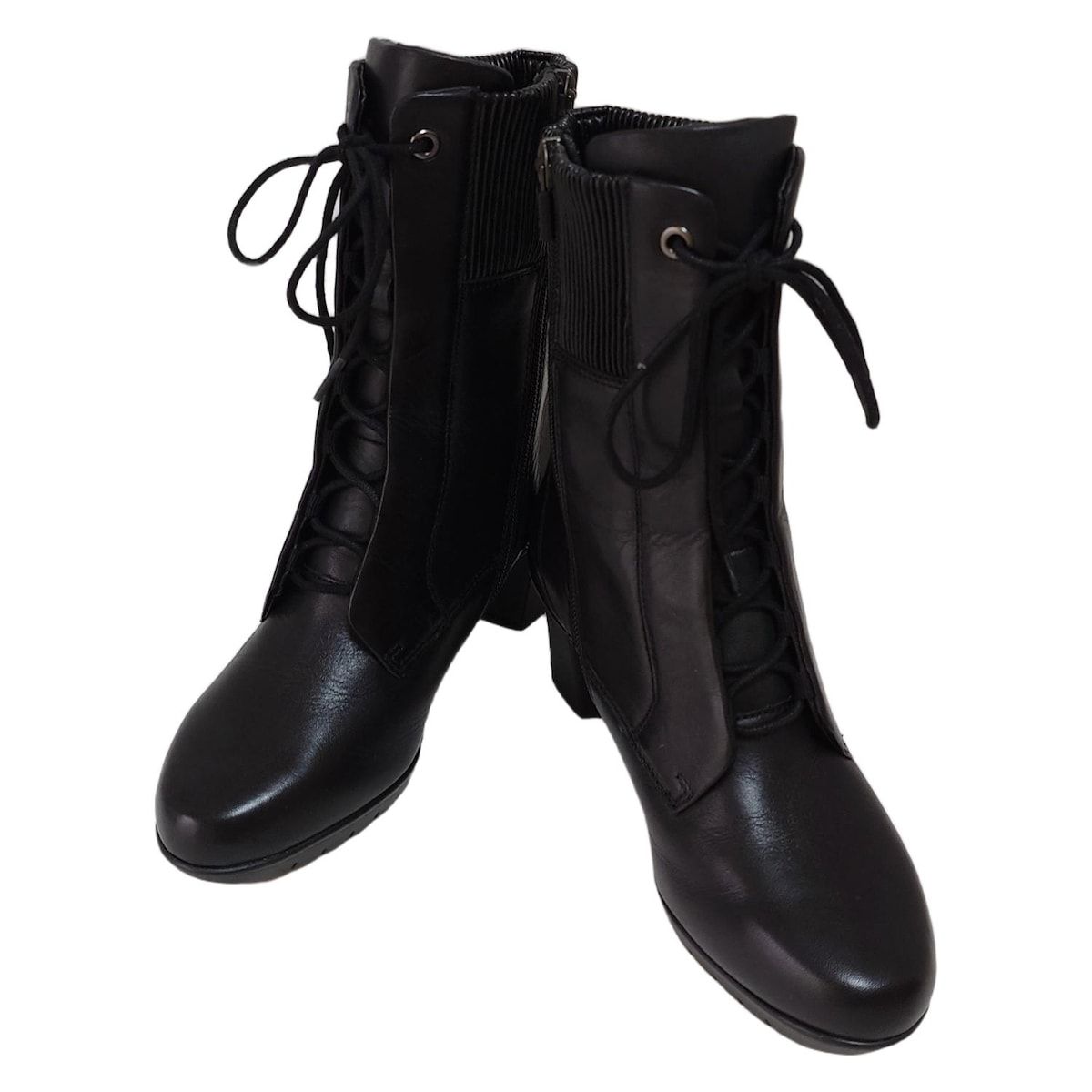 fitfit フィットフィット ショートブーツ 23 レディース - 黒 ギャザー レザー