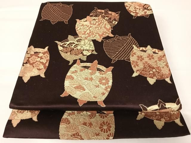 平和屋着物◎六通柄京袋帯 糸巻文 金糸 正絹 逸品 AABA2021yx