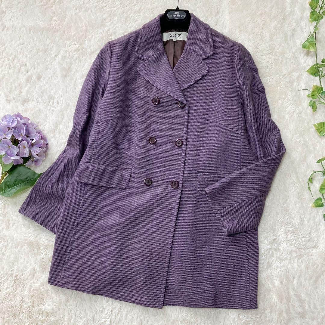23区 ダブルブレスト ハーフコート ウール パープル 大きいサイズ46