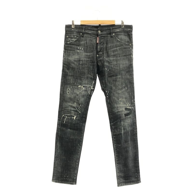 【中古】DSQUARED ダメージブラックデニムパンツ 46 S74LB0041 ブラック ディースクエアード[10]