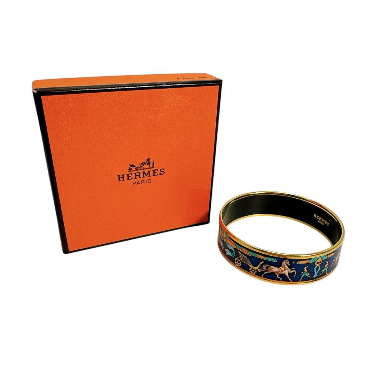 エルメス ブレスレット エマイユGM バングル HERMES ブルー×ゴールド