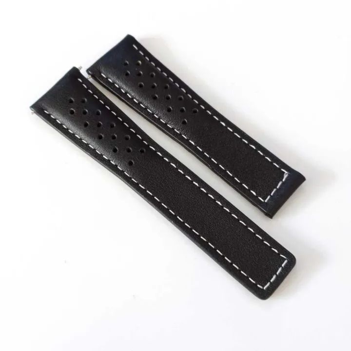 22mm レザー 革ベルト 穴あき ブラック×ホワイトステッチ 黒×白