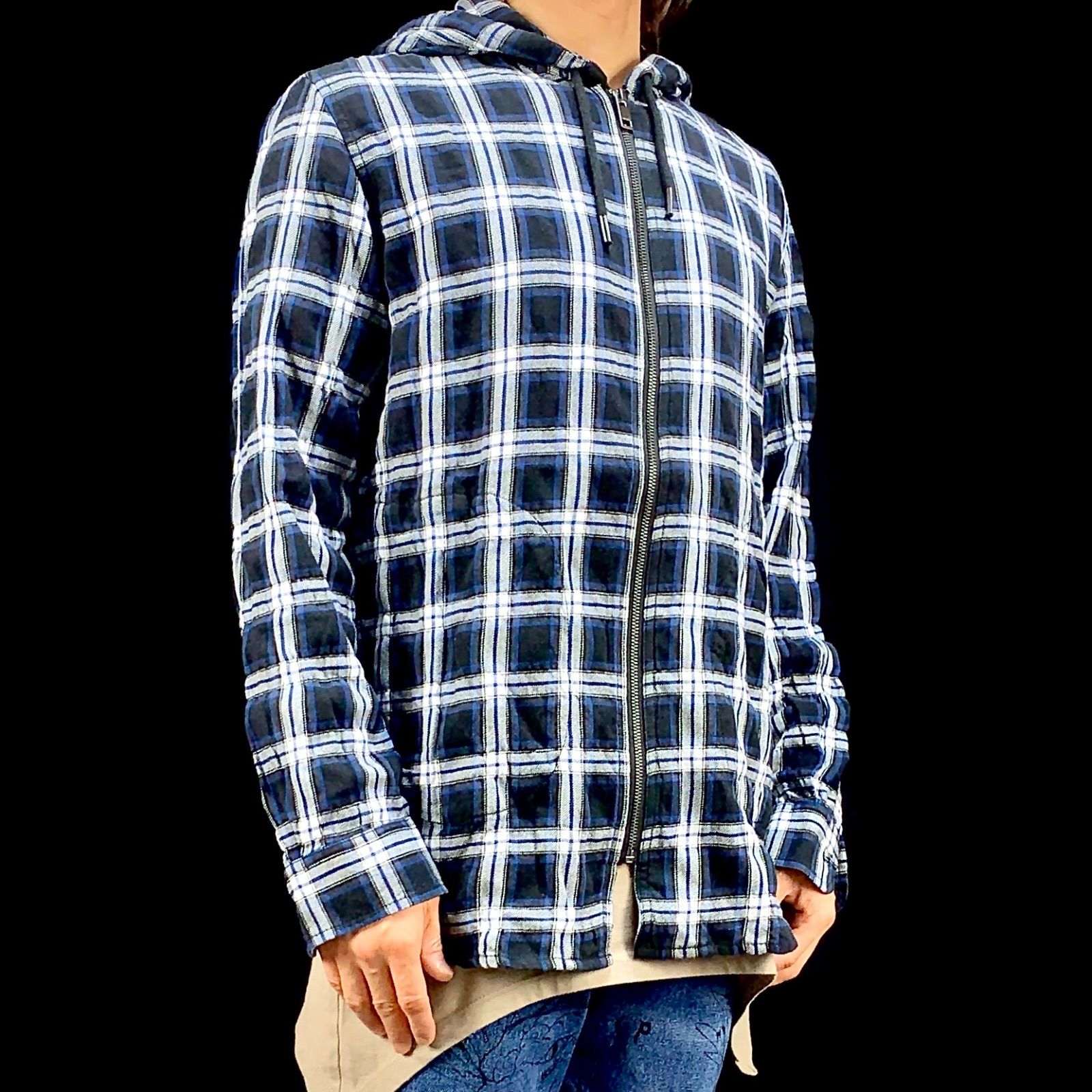 新品☆DIESEL ディーゼル☆チェックネルシャツフードプルオーバー M DIESEL ディーゼル フード付きチェックシャツ レッド ブラック