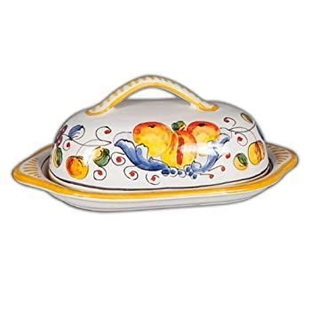 【中古】【輸入品・未使用】ハンドペイントイタリアセラミックMieleバターディッシュ???ハンドメイドでデルータ