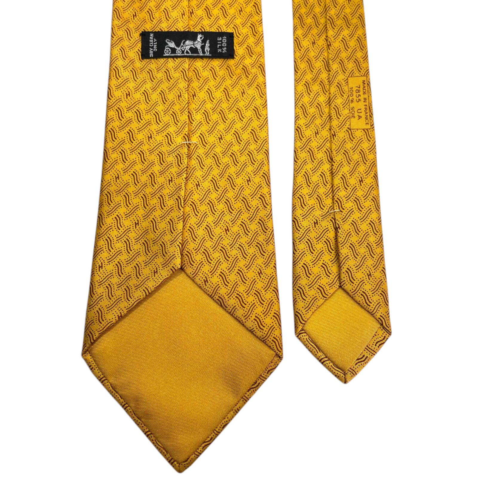 未使用 HERMES エルメス 高級 シルクネクタイ Hロゴ イエロー HERMES エルメス ネクタイ H柄 シルク イエロー マスタード 7855