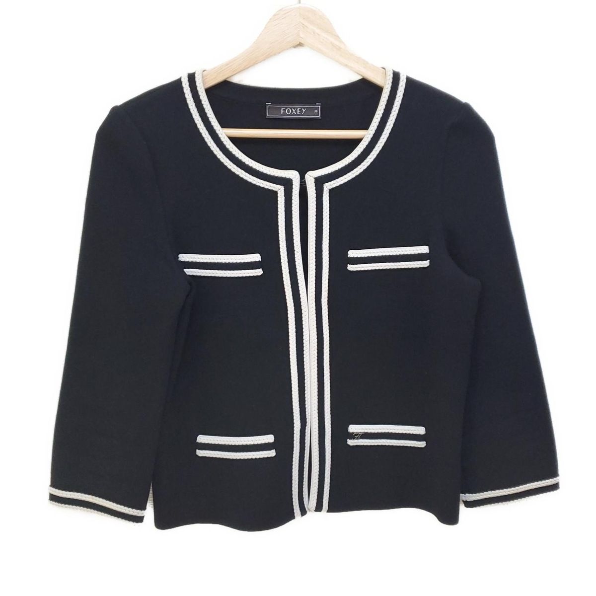FOXEY フォクシー ジャケット サイズ38 M レディース - 27429 黒×白 長袖|春|秋