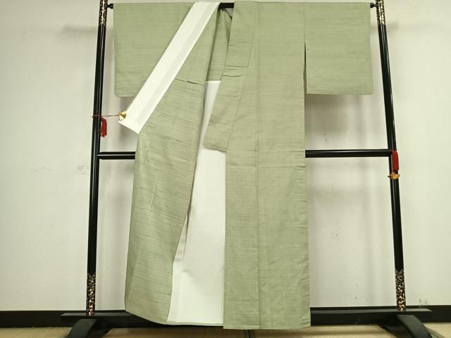 平和屋着物▽紅花紬 米沢 単衣 霞文 反端付き 正絹 逸品 AABB2395fy