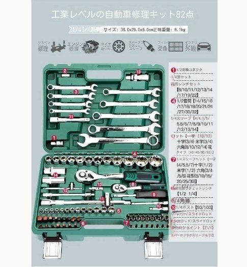 ラチェットレンチ工具セット 自動車修理82点セット工具 72歯 レンチスリーブセット