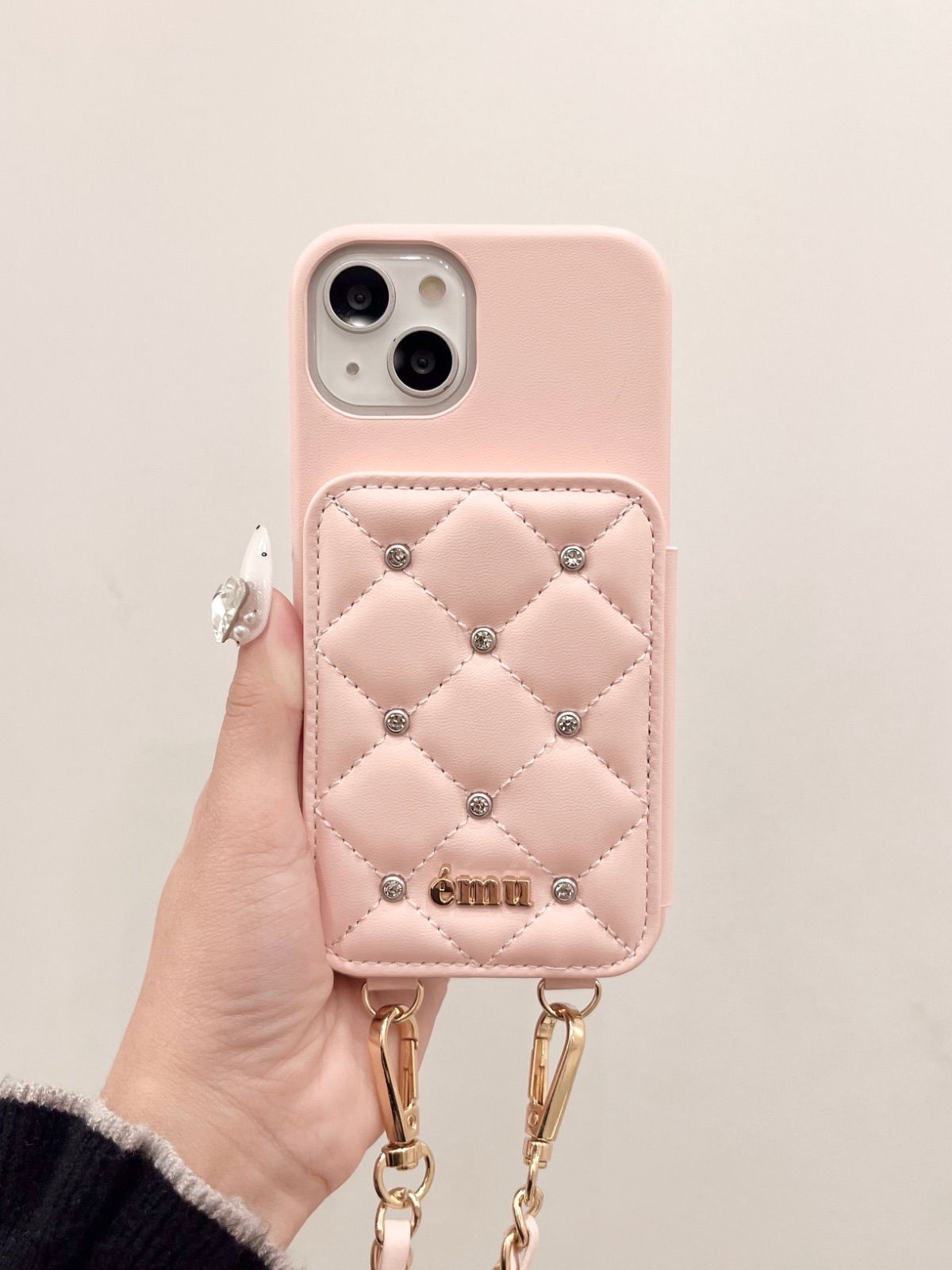 【EMU】エミュー 新品 ミラーキルティング iphoneケース スマホケース EMUエミュー アウトレット 新品 ピンク ミラー キルティング iphone